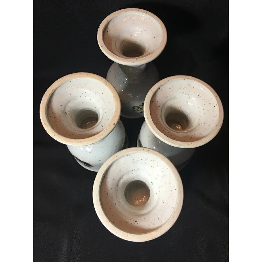 Vintage Otagiri Stoneware Goblets Wine Chalice Pansy Floral Ceramic Speckled